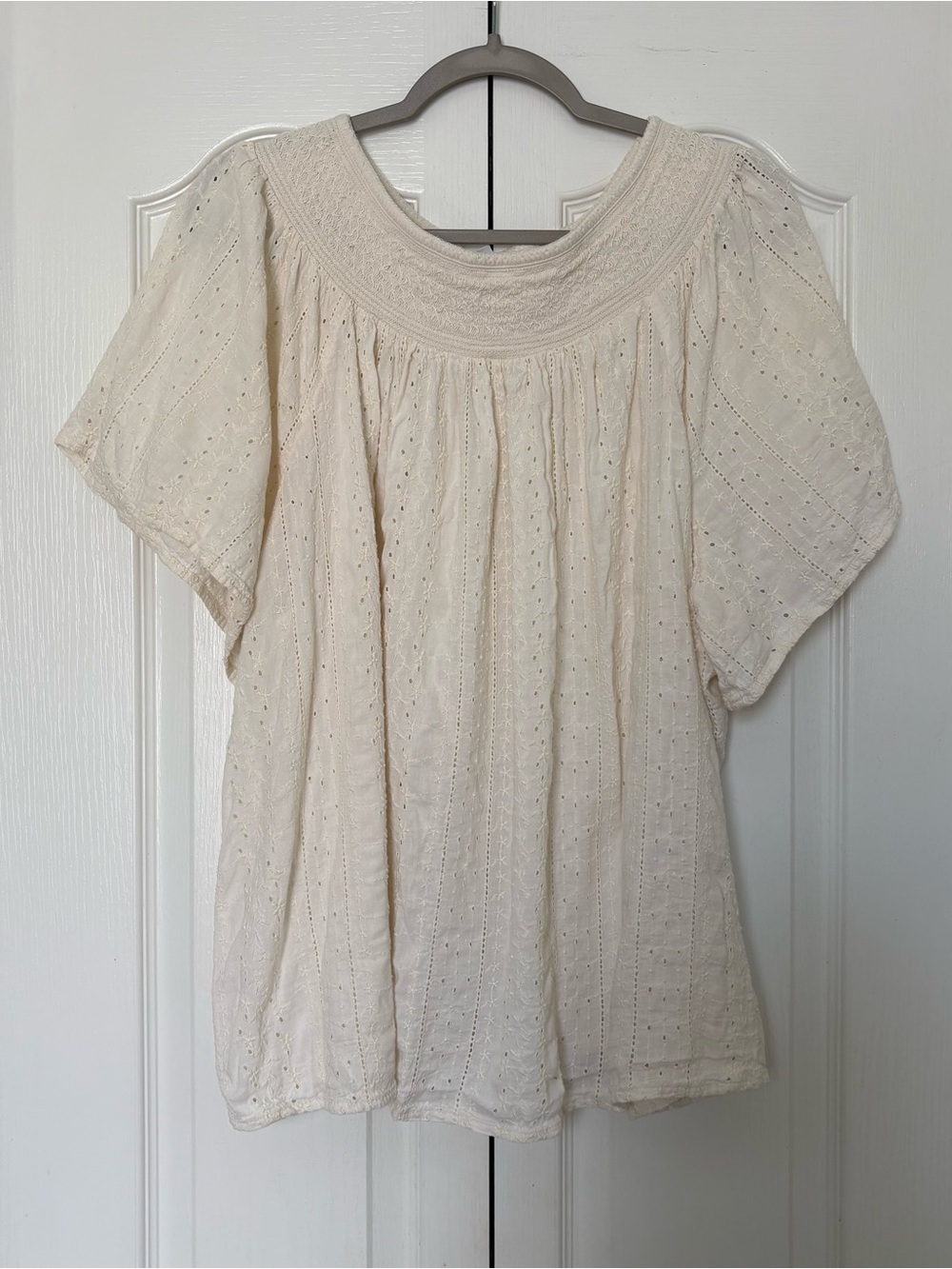 Old Navy Cream Eyelet Embroidered Peasant Flutter Sleeve Blouse Women’s 4X